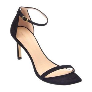 NEW $450 Stuart Weitzman AMELINA 95 4" SUEDE SANDAL SUEDE BLACK NUDIST 7 (PA38)